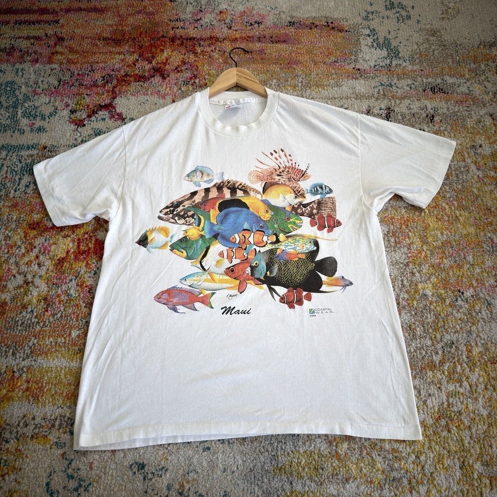 Vintage 90s Coastal Wear Maui Hawaii Tropical Reef Fish T-Shirt Size XL